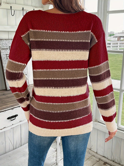 Women's Round Neck Chunky Knit Jumper in Colourful Design