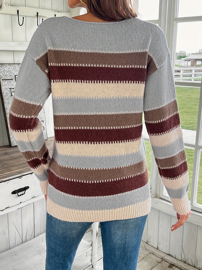 Women's Round Neck Chunky Knit Jumper in Colourful Design