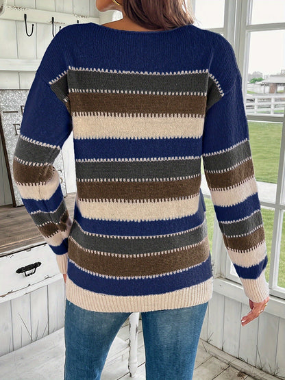 Women's Round Neck Chunky Knit Jumper in Colourful Design