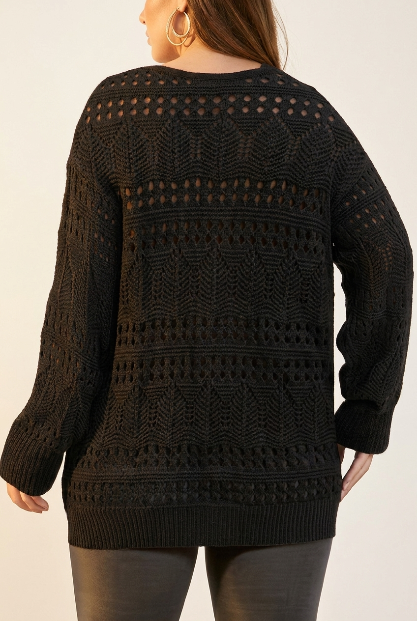 Women's Semi-Sheer Knit Top with V-Neck and Solid Weave