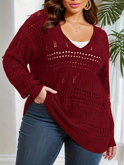 Women's Semi-Sheer Knit Top with V-Neck and Solid Weave