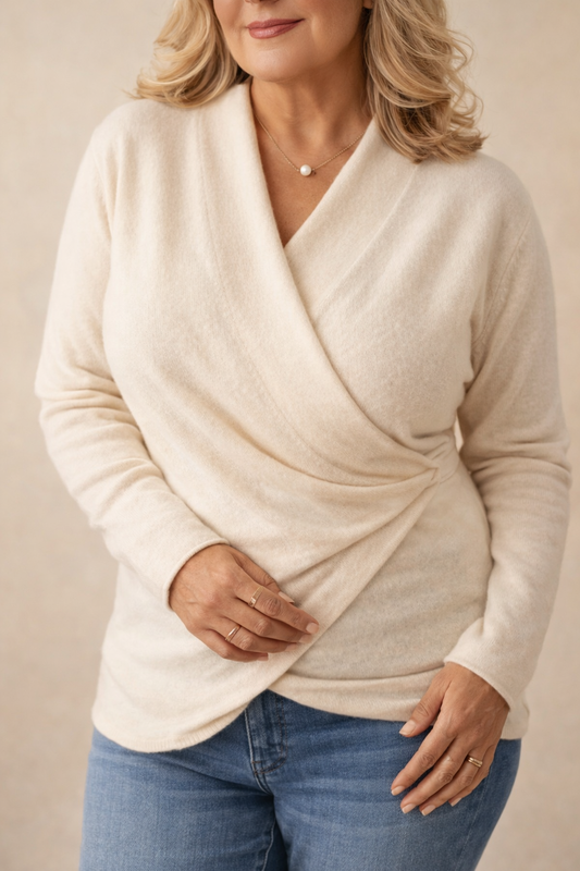 Women's Soft Knit Jumper with Chic Cross Neckline