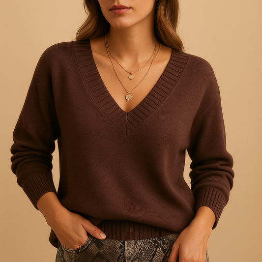 Women's Soft Knit Jumper with Ribbed V-Neck