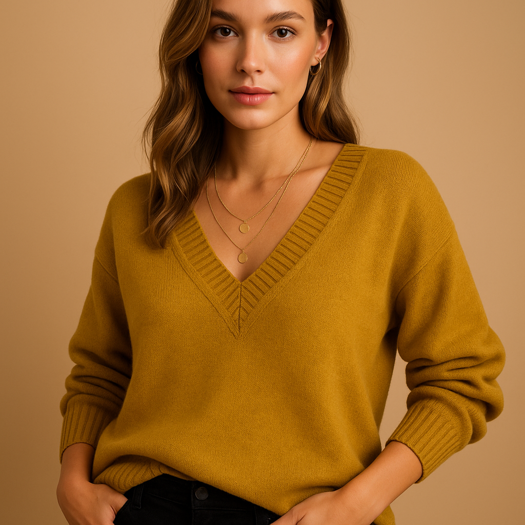 Women's Soft Knit Jumper with Ribbed V-Neck