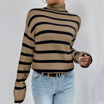 Women's Striped High-Neck Jumper in Soft Knit Fabric