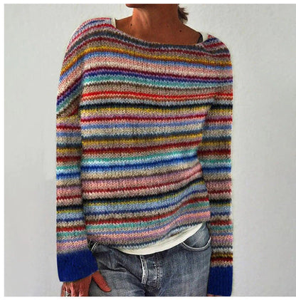Women's Striped Knit Jumper with Crew Neck