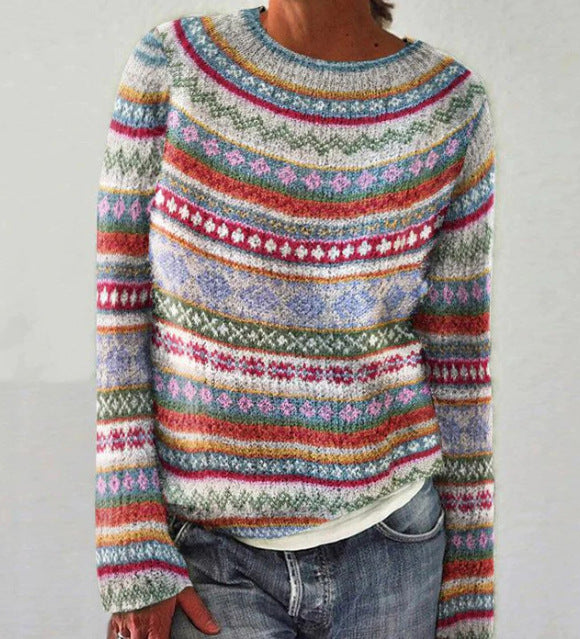 Women's Striped Knit Jumper with Crew Neck