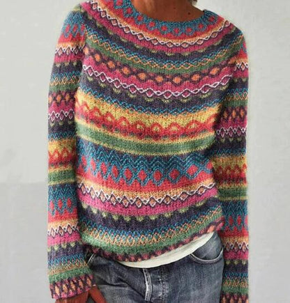 Women's Striped Knit Jumper with Crew Neck