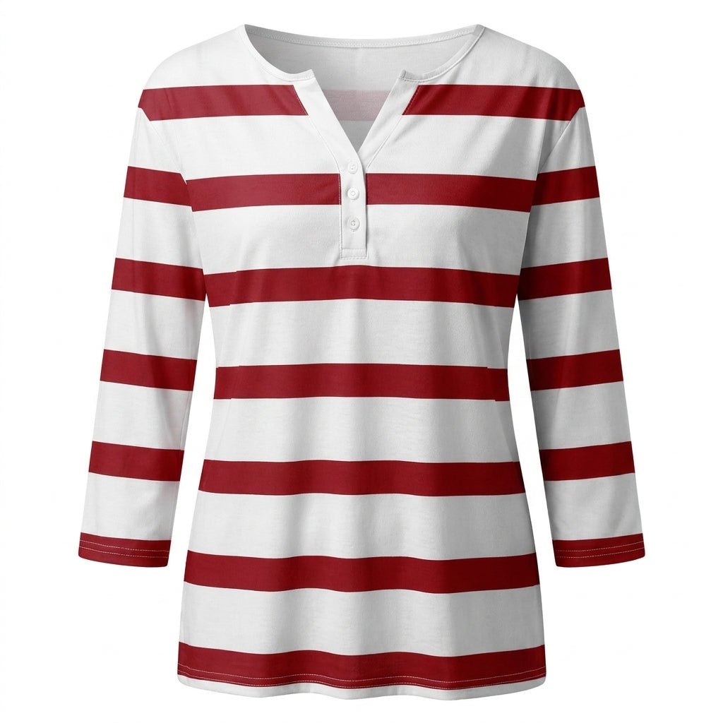 Women's Striped V-Neck Jumper in Lightweight Knit Fabric