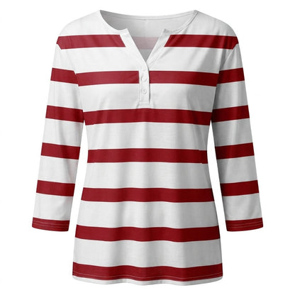 Women's Striped V-Neck Jumper in Lightweight Knit Fabric