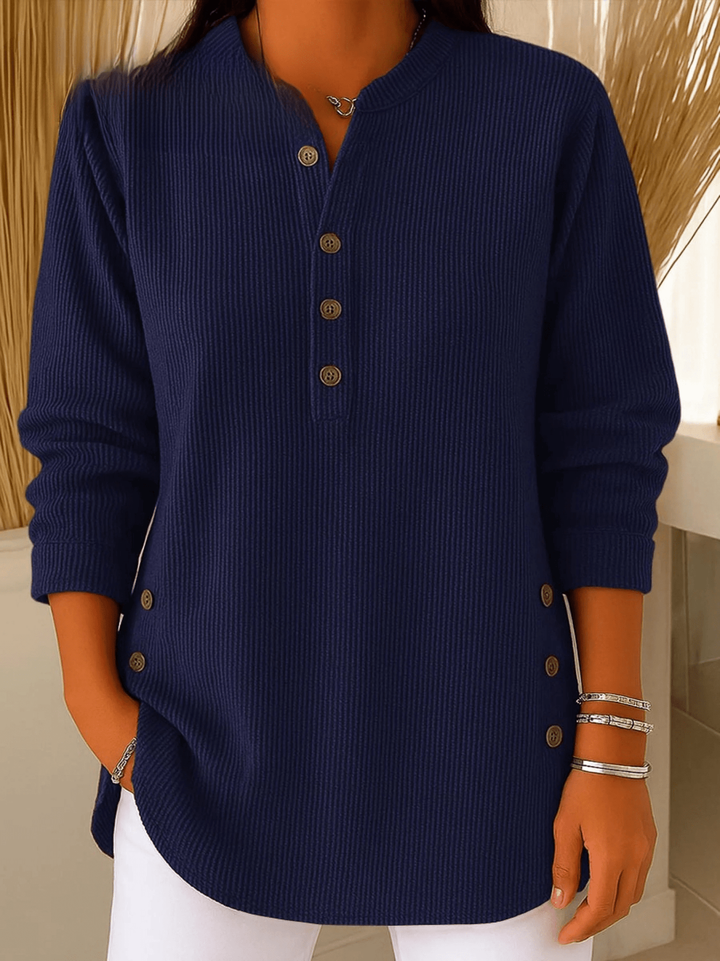 Women's Tunic Tops for Women with Henley Neckline and Buttoned Details