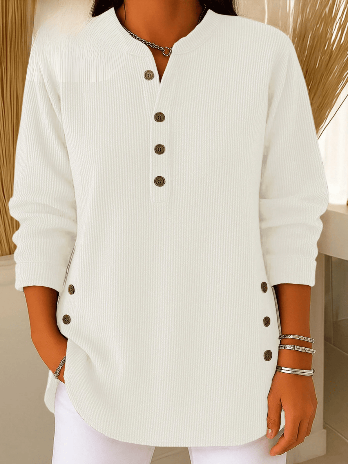 Women's Tunic Tops for Women with Henley Neckline and Buttoned Details