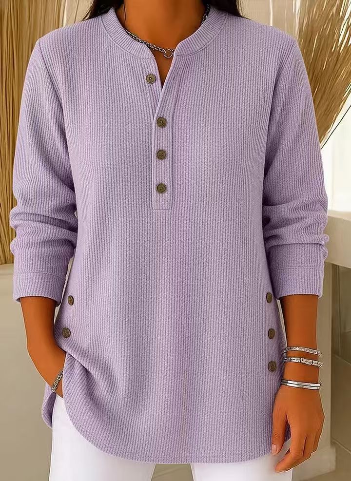 Women's Tunic Tops for Women with Henley Neckline and Buttoned Details
