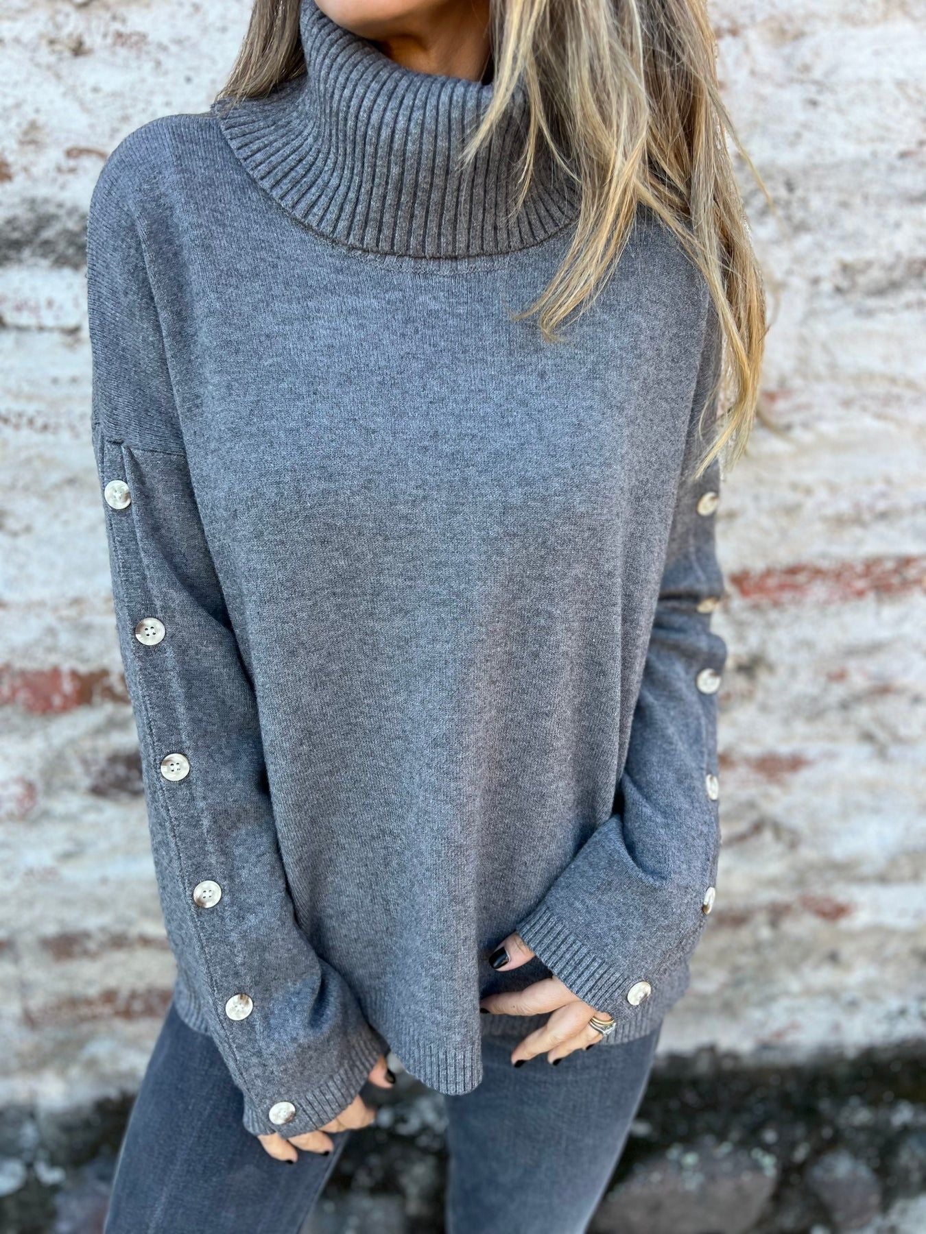 Women's Turtleneck Jumper with Button Details