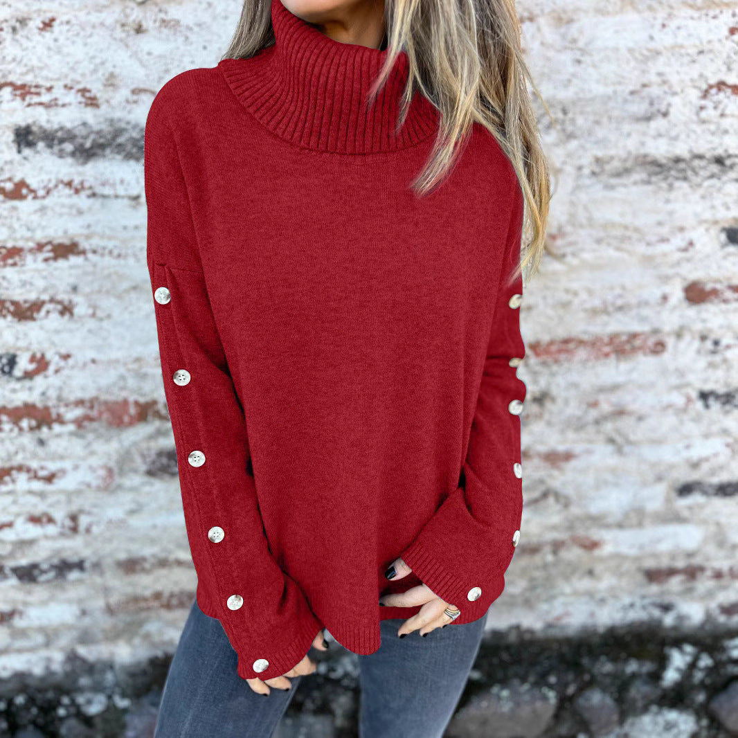 Women's Turtleneck Jumper with Button Details