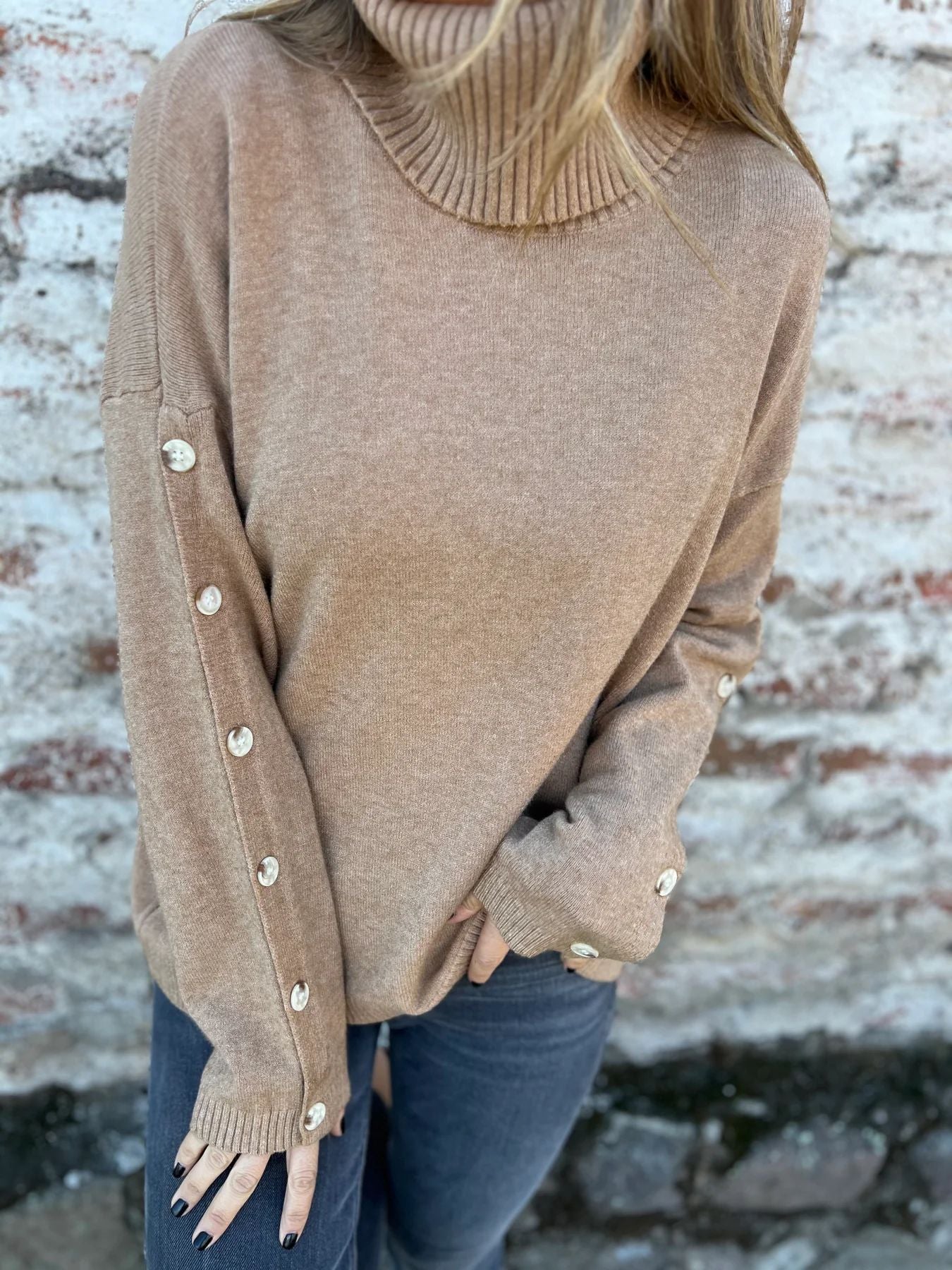 Women's Turtleneck Jumper with Button Details