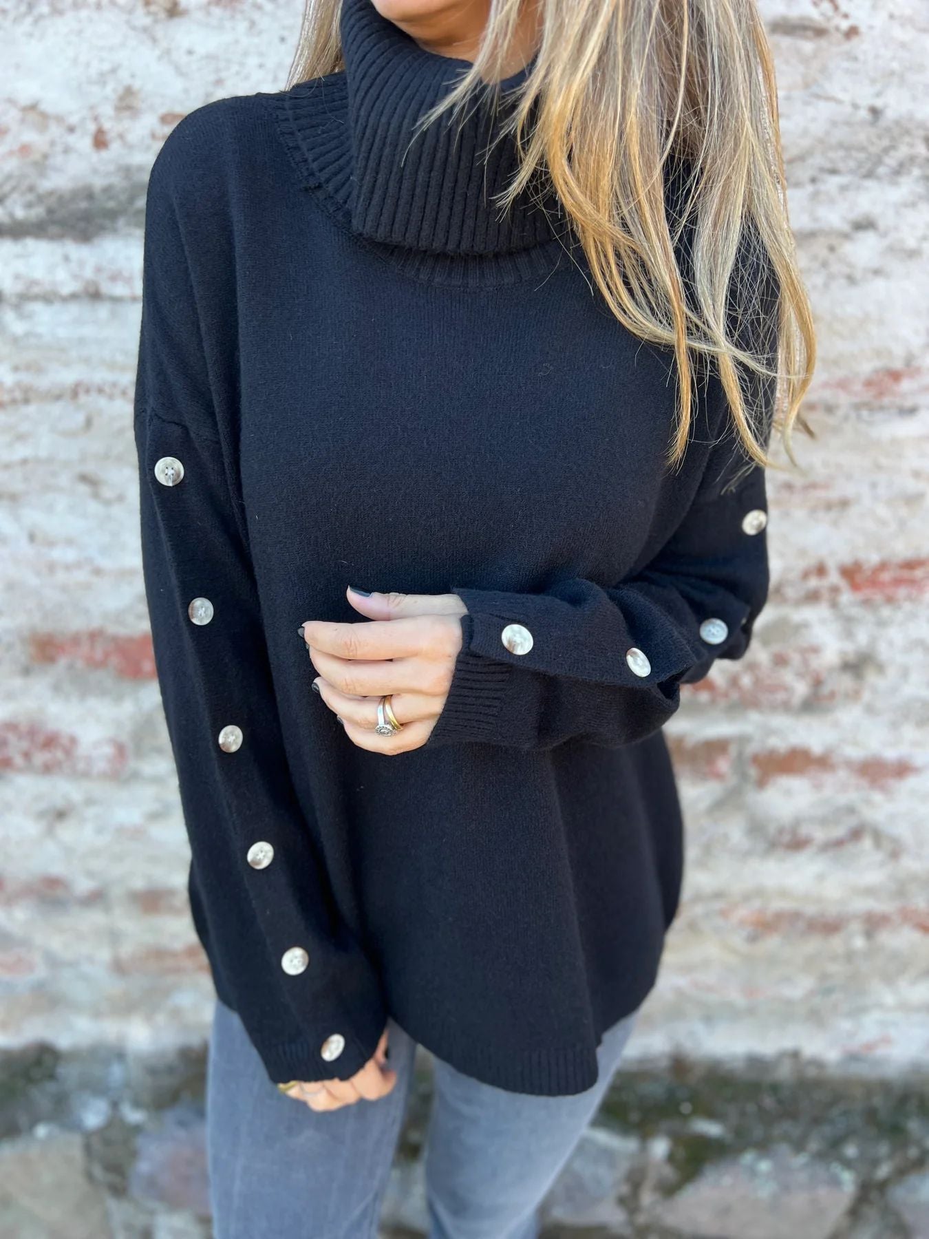 Women's Turtleneck Jumper with Button Details