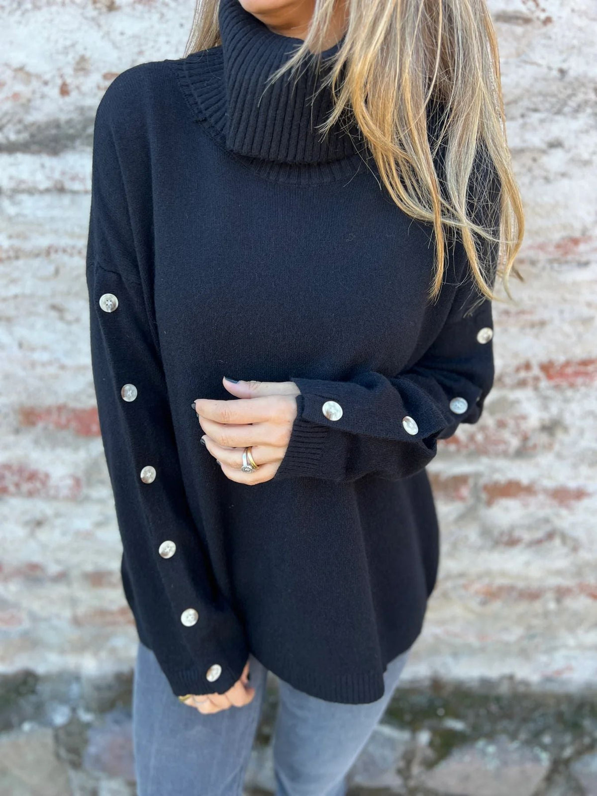 Women's Turtleneck Jumper with Button Details