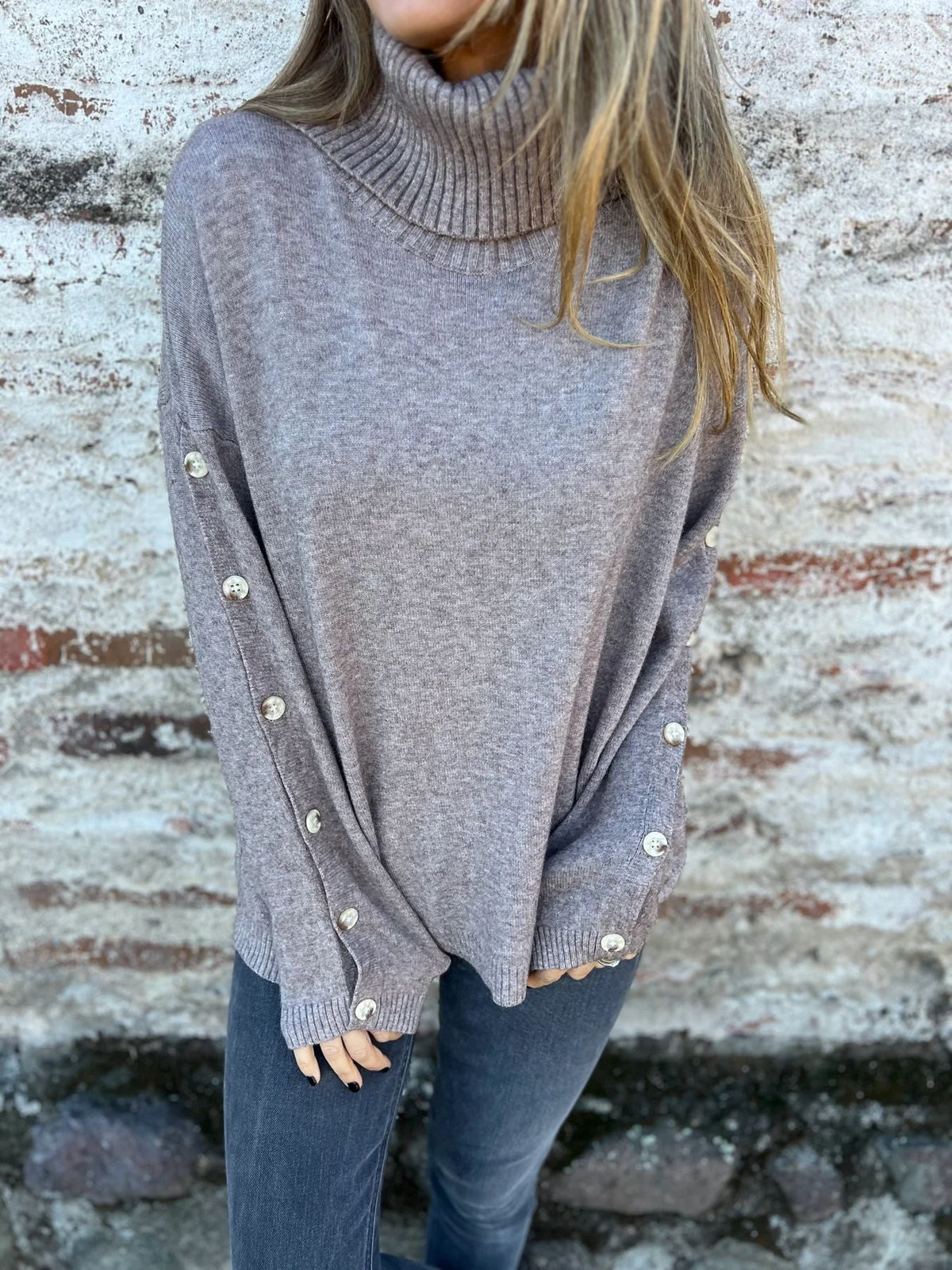 Women's Turtleneck Jumper with Button Details