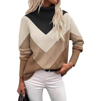Women's Turtleneck Jumper with Geometric Pattern and Reinforced Seams