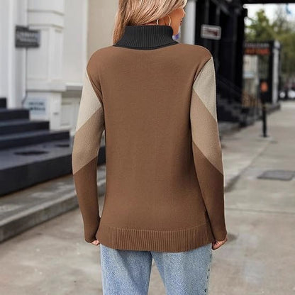 Women's Turtleneck Jumper with Geometric Pattern and Reinforced Seams