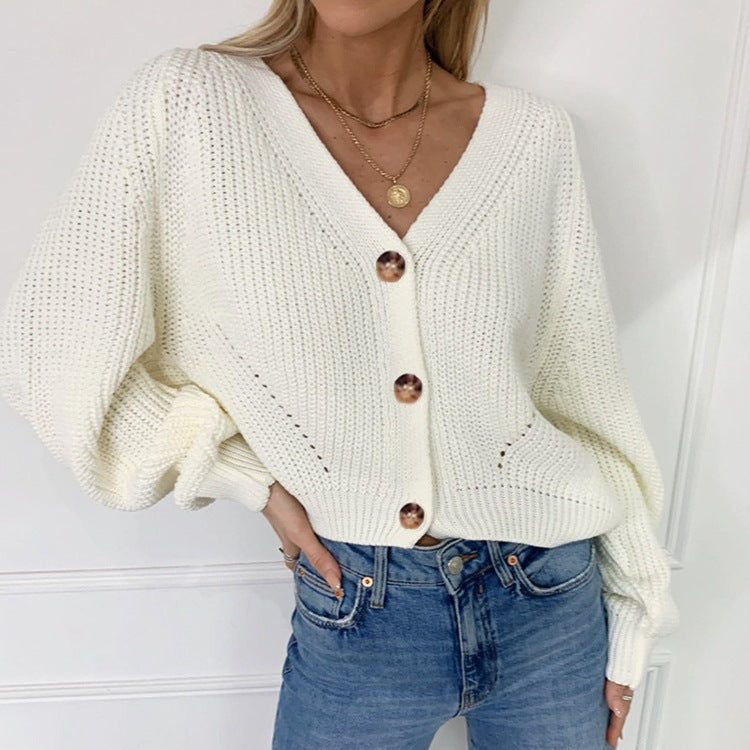 Women's V-Neck Cardigan with Decorative Buttons in Five Colours