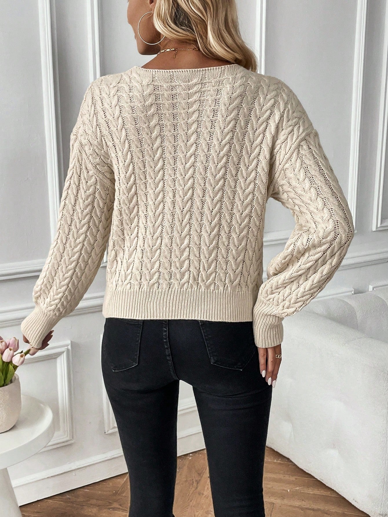 Women's V-Neck Jumper with Criss-Cross Design