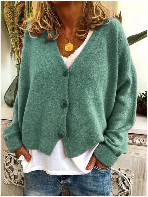 Women's V-Neck Knitted Cardigan in Soft Breathable Yarn