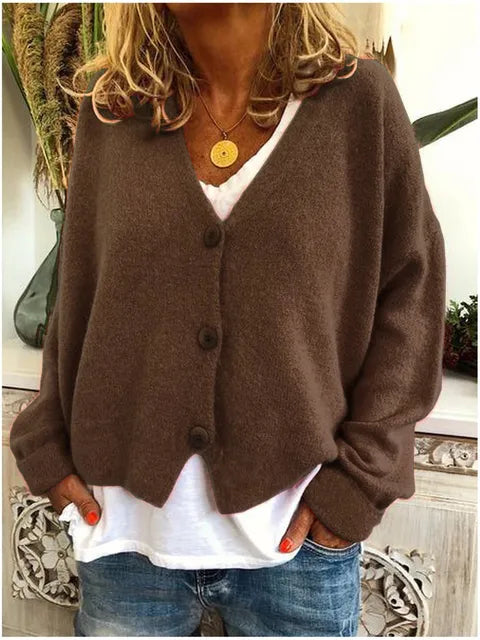 Women's V-Neck Knitted Cardigan in Soft Breathable Yarn