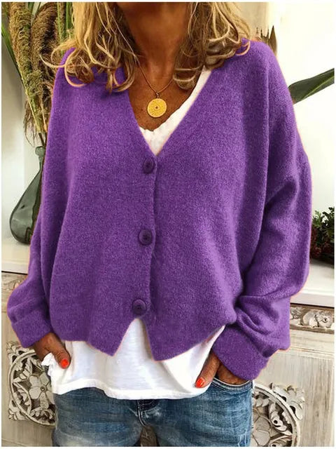 Women's V-Neck Knitted Cardigan in Soft Breathable Yarn