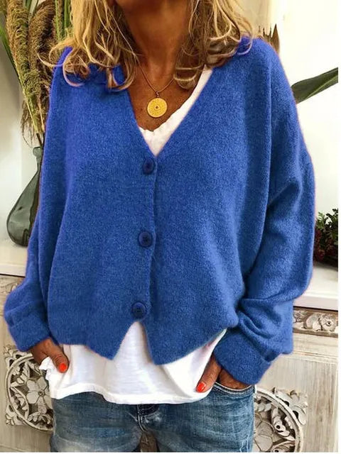 Women's V-Neck Knitted Cardigan in Soft Breathable Yarn