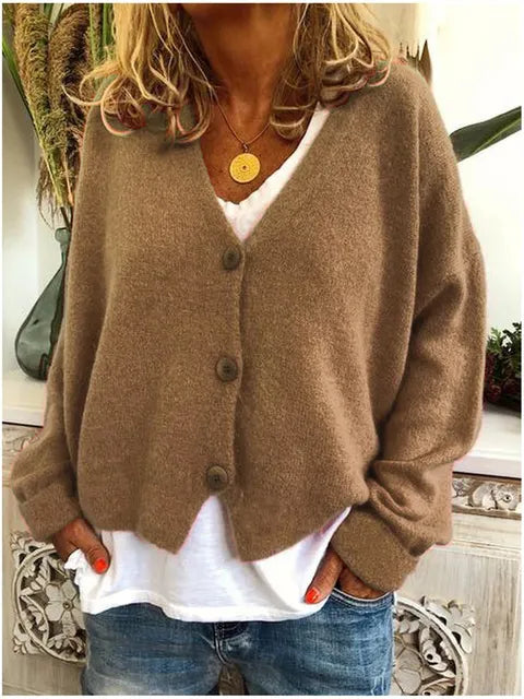 Women's V-Neck Knitted Cardigan in Soft Breathable Yarn