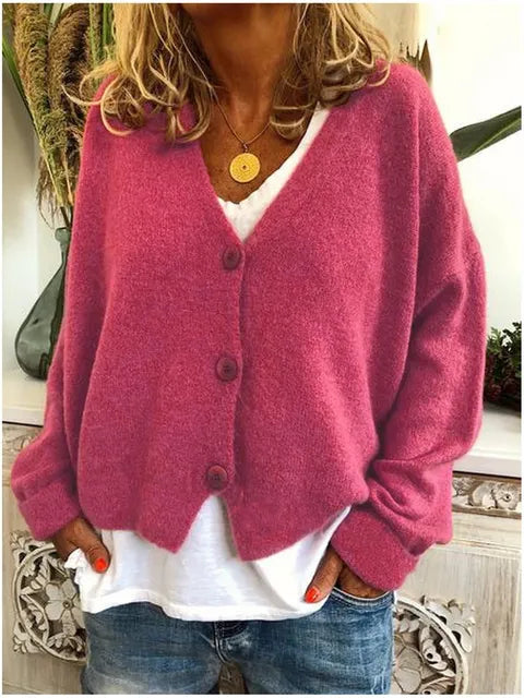 Women's V-Neck Knitted Cardigan in Soft Breathable Yarn