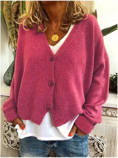 Women's V-Neck Knitted Cardigan in Soft Breathable Yarn