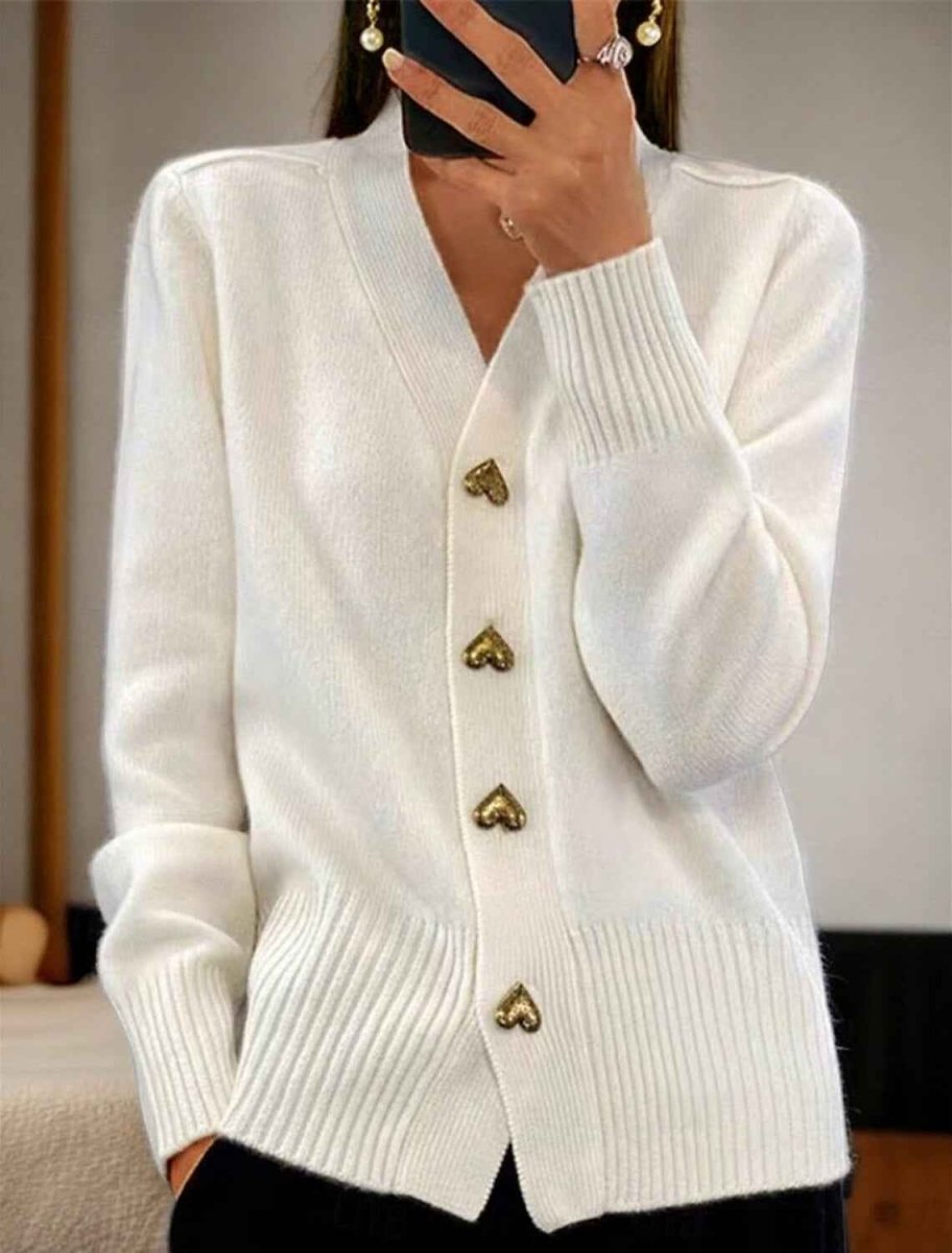 Women's V-Neck Knitted Cardigan with Reinforced Seams and Solid Weave
