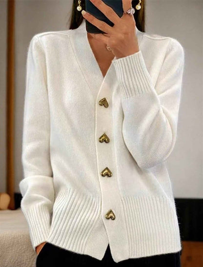 Women's V-Neck Knitted Cardigan with Reinforced Seams and Solid Weave
