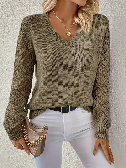 Women's V-Neck Knitted Jumper in Soft Breathable Knit