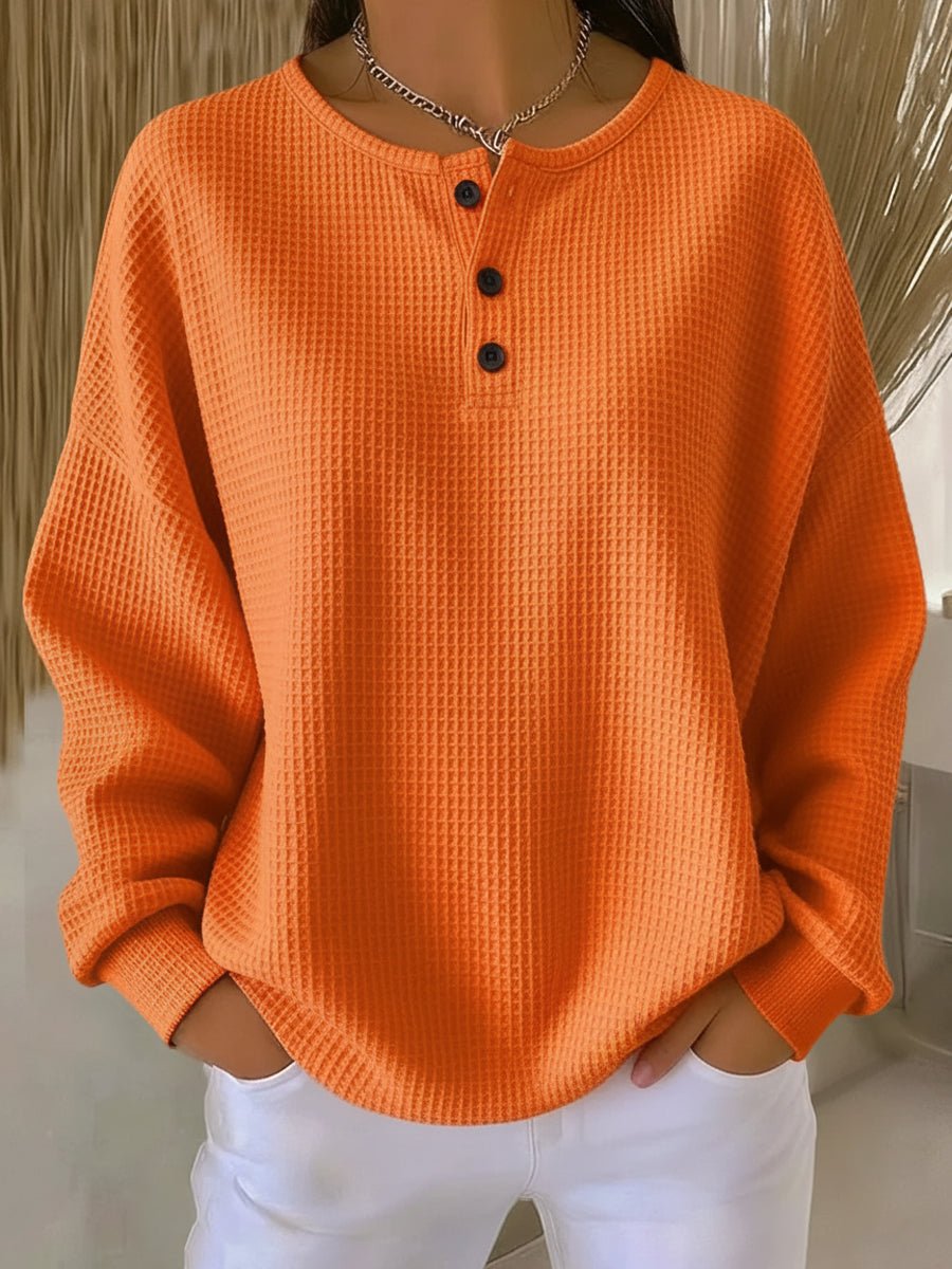 Women's Waffle Knit Jumper with Henley Neckline
