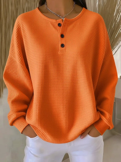 Women's Waffle Knit Jumper with Henley Neckline
