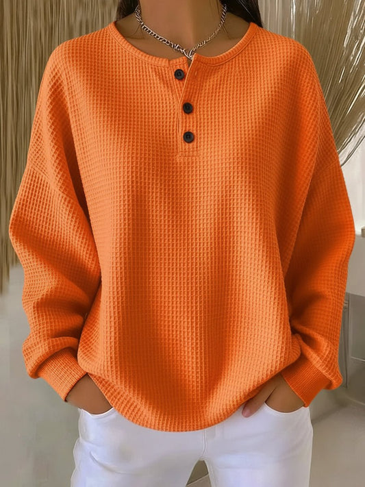 Women's Waffle Knit Jumper with Henley Neckline