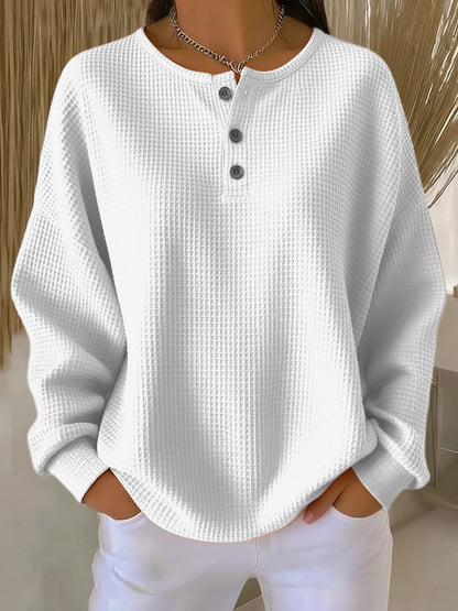 Women's Waffle Knit Jumper with Henley Neckline