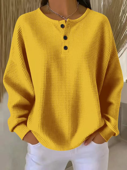Women's Waffle Knit Jumper with Henley Neckline