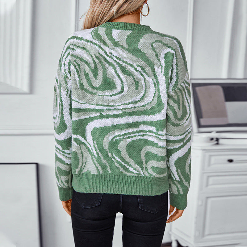 Women's Wave Pattern Jumper with Round Neck