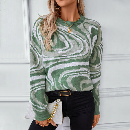 Women's Wave Pattern Jumper with Round Neck