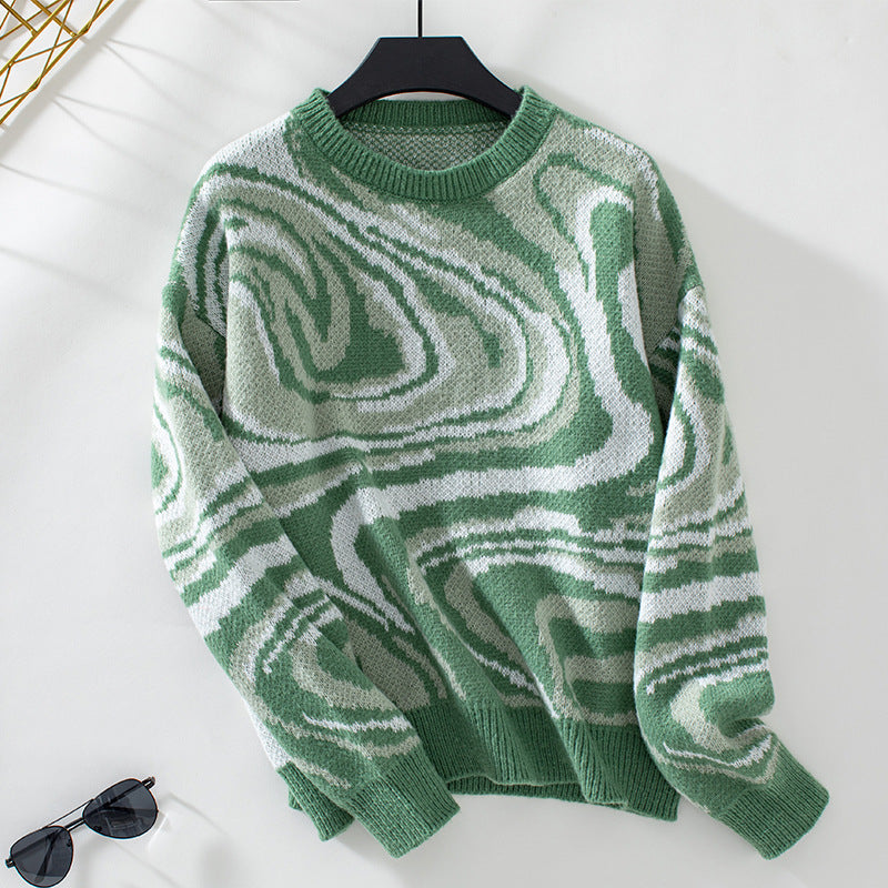 Women's Wave Pattern Jumper with Round Neck