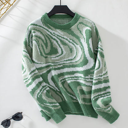 Women's Wave Pattern Jumper with Round Neck