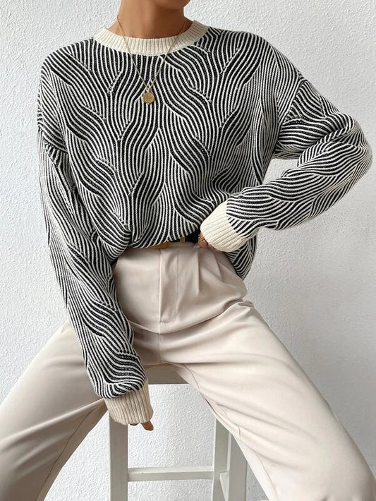 Women's Wide-Sleeved Jumper with Wave Pattern