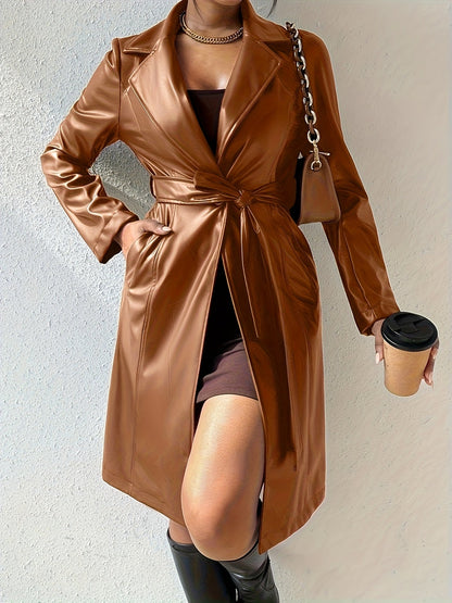 Ladies Faux Leather Wrap Coat with Belt