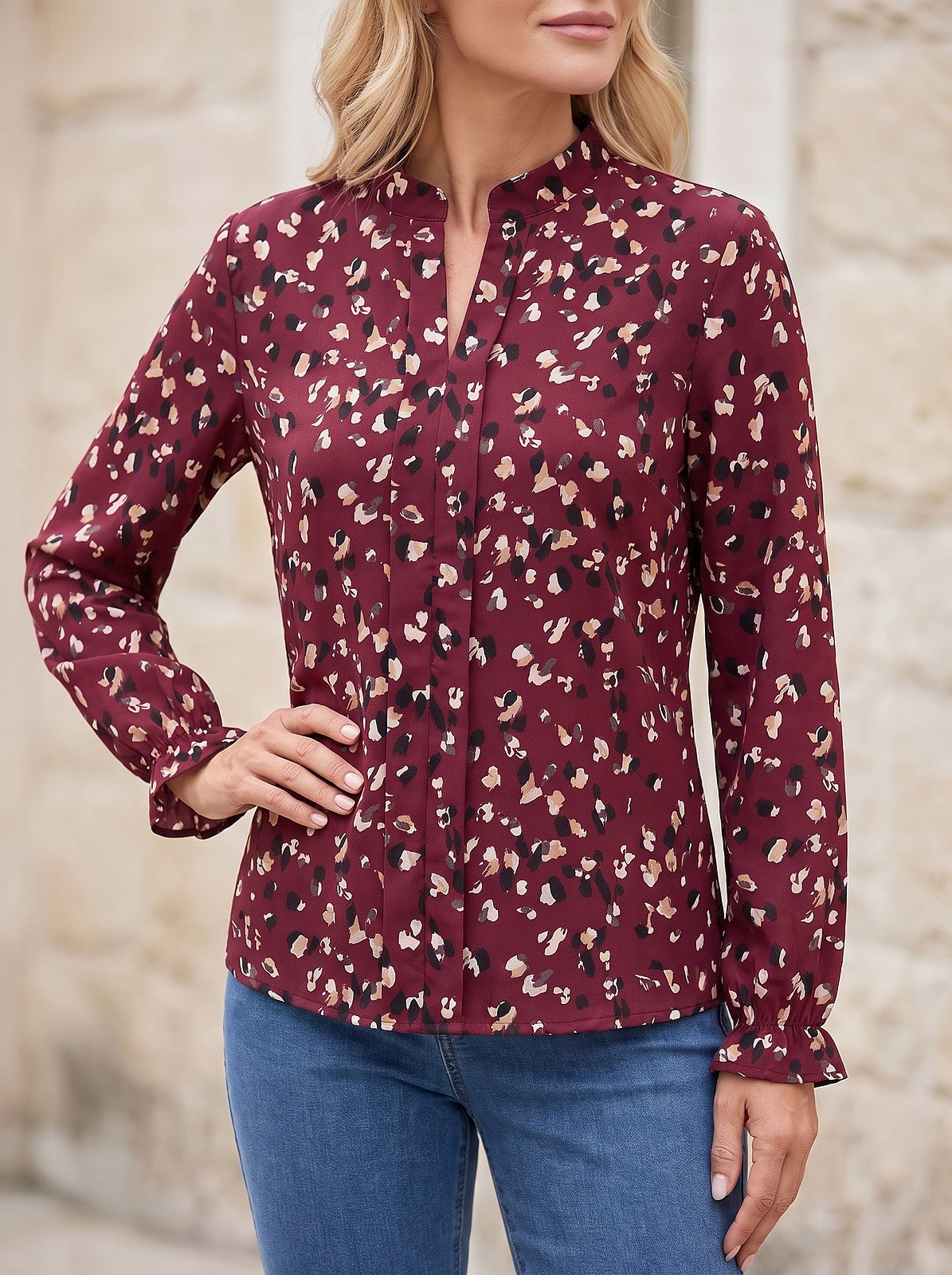 Women's Print Ruffle Chiffon Top