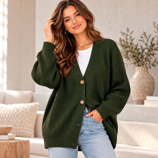 Women's Oversized V-Neck Cardigan in Soft Yarn